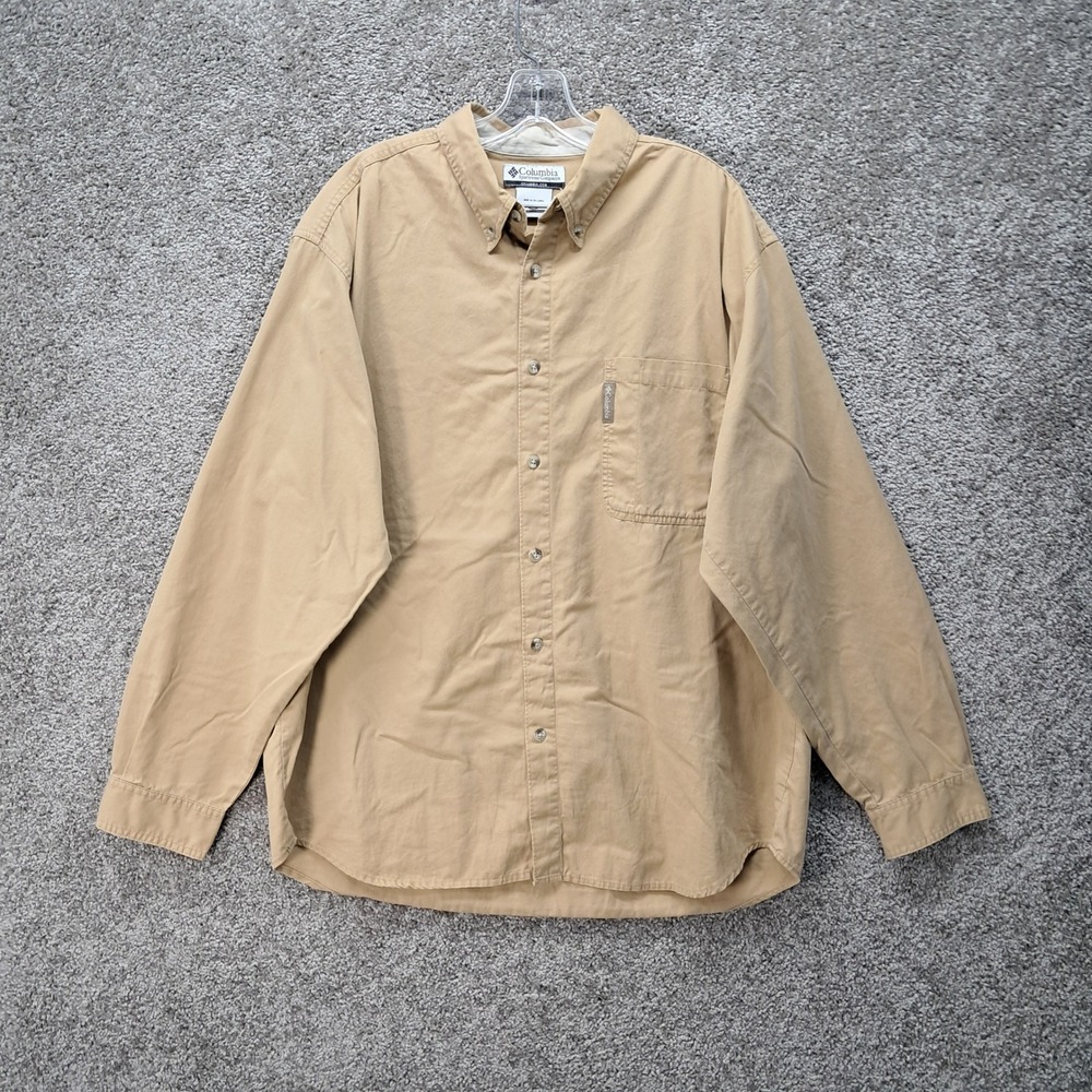 Columbia Mens XL Tan Cotton Long Sleeve Button Down Shirt Khaki AM7921